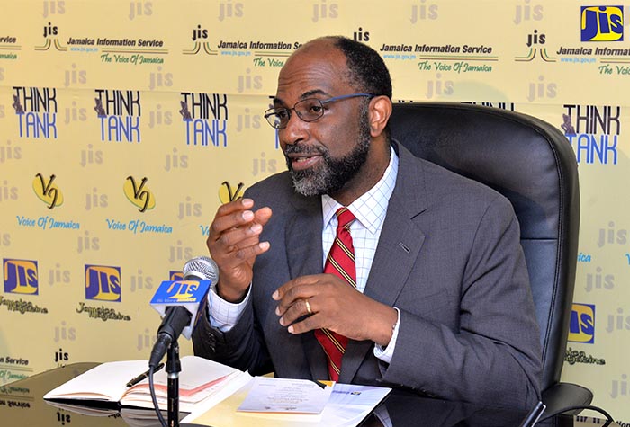 Chairman of the Jamaica 55 Diaspora Conference, Earl Jarrett, addresses a Jamaica Information Service Think Tank held on Tuesday (June 6), at the agency’s head office in Kingston. 