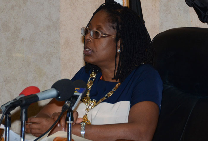 Mayor of Kingston, Senator Councillor Angela Brown Burke, addresses a Kingston and St. Andrew Corporation (KSAC) monthly meeting, held at the Council’s offices  in downtown Kingston on January 13. 