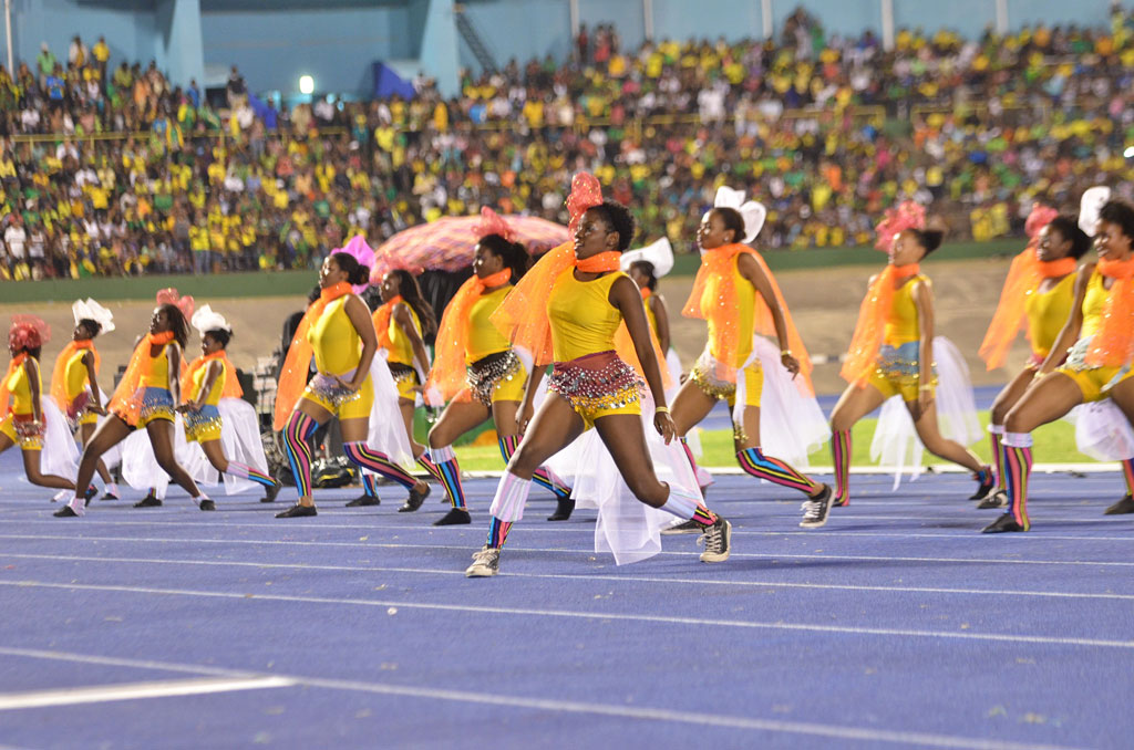 Dancers give an exhilarating performance to a medley of dancehall music, during the 51st Independence Grand Gala at the National Stadium in Kingston, on August 6.
