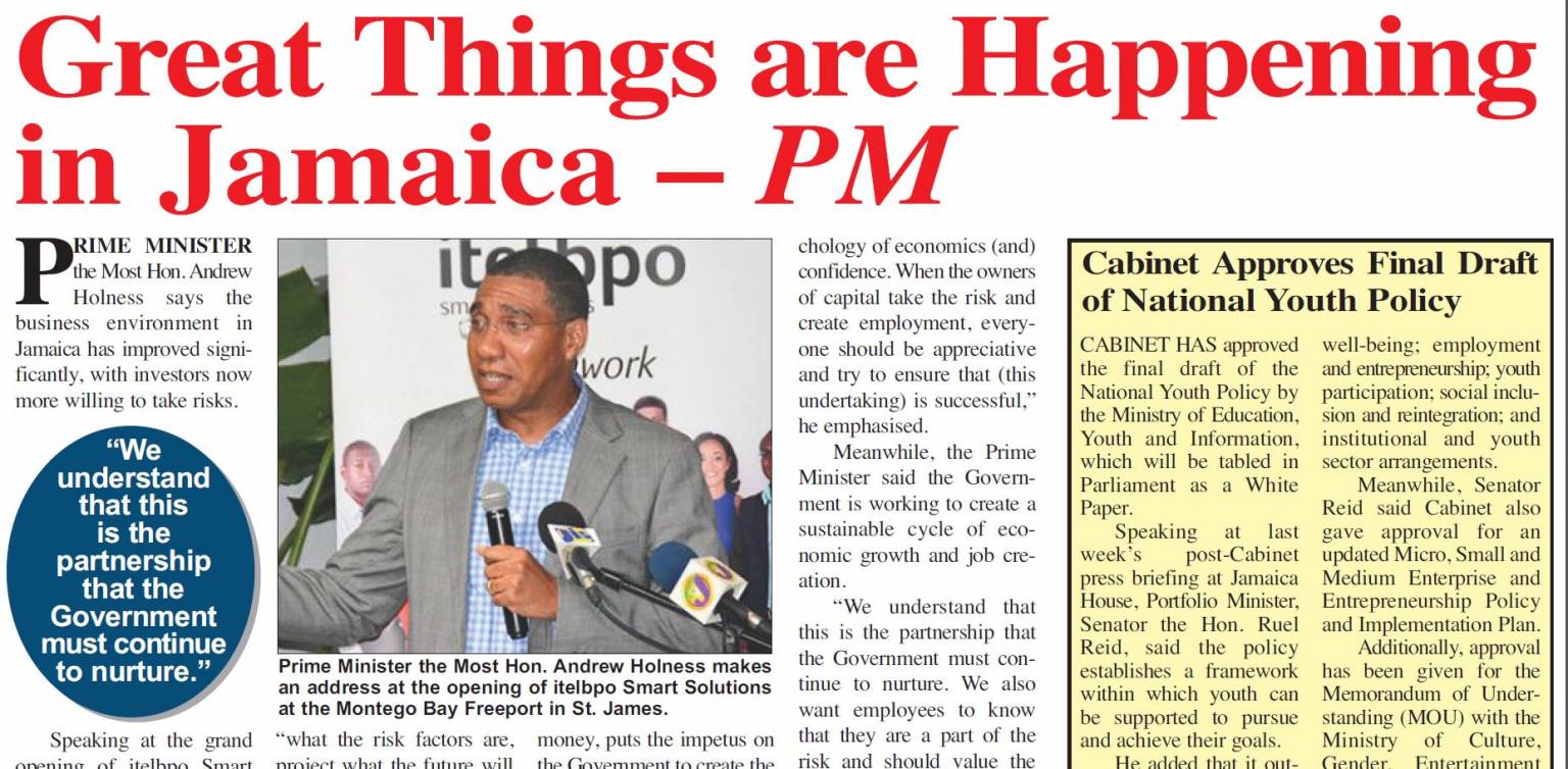 Great Things are Happening
in Jamaica – PM