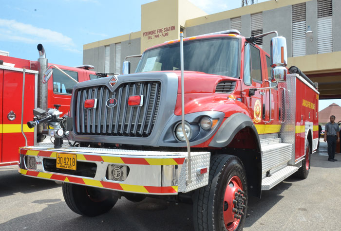 One of the three new fire trucks, valued $133 million, which have been presented to the Jamaica Fire Brigade (JFB) by the Ministry of Local Government and Community Development.