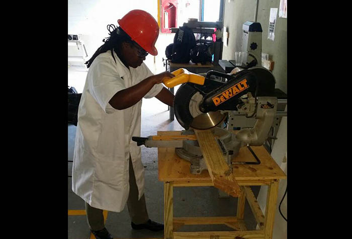 Female Carpenter Breaking down Walls