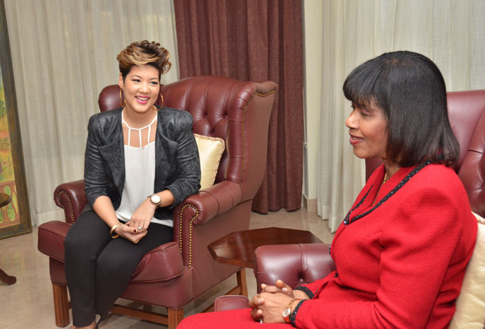 Jamaican singing sensation, Tessanne Chin pays a courtesy call on Prime Minister, the Most Hon. Portia Simpson at the Office of the Prime Minister on Monday, December 23. Tessanne Chin made history as the first non-American to win the US-based talent contest, The Voice.