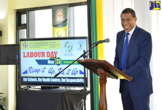 Prime Minister, the Most Hon. Andrew Holness, addresses Tuesday's (May 1) launch of activities marking Workers' Week and Labour Day 2018, at the Office of the Prime Minister.