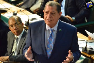 Minister of Finance and the Public Service, Hon. Audley Shaw (right), delivers a Statement to the House of Representatives. (FILE)