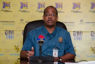 Senior Veterinary Officer and Technical Manager in the Veterinary Services Division of the Ministry of Industry, Commerce, Agriculture and Fisheries, Dr. Winthorph Marsden, makes a point during a JIS ‘Think Tank’ on  May 31.