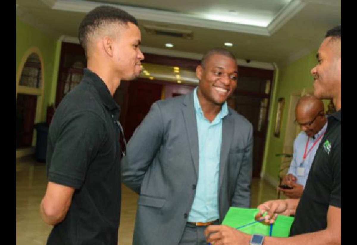 Caribbean Climate Innovation Centre (CCIC), Project Manager, Carlington Burrell (centre); with CCIC GreenTech Entrepreneurs, Founder of Preelabs,Yekini Wallen-Bryan (left); and Chief Technical Officer Preelabs, Philip Logan, at the CCIC mentorship programme launch in January.