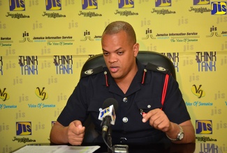 Acting Assistant Commissioner of the Jamaica Fire Brigade (JFB), Emeleo Ebanks, addresses a recent JIS Think Tank.