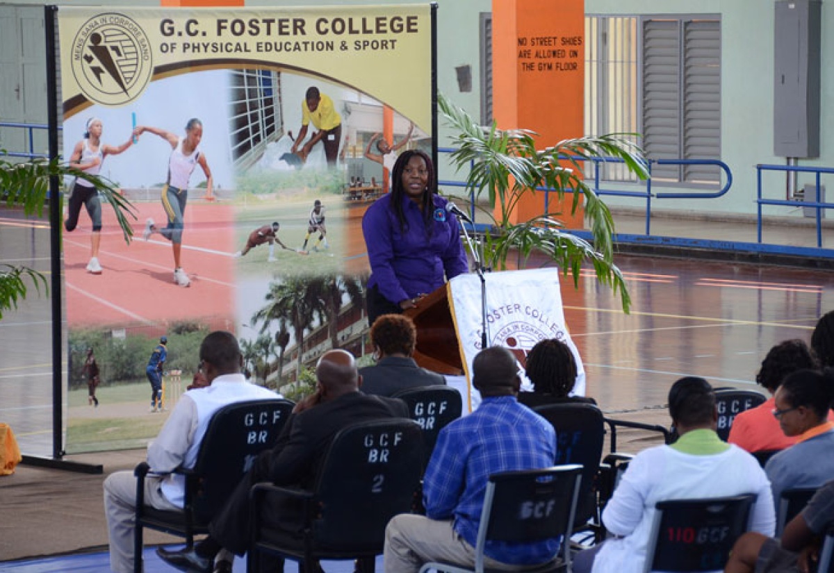 Board member of the St. Catherine-based GC Foster College of Physical Education and Sport, Councillor Patricia Harris, addresses the institution’s 2014 commencement service on October 8.
