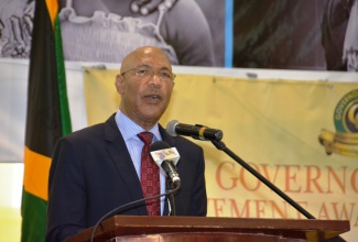 Governor-General, His Excellency the Most Hon. Sir Patrick Allen, addressing the Governor General's Achievement Awards for Excellence presentation ceremony, held on Tuesday (June 16), during the Sixth Biennial Jamaica Diaspora Conference, at the Montego Bay Convention Centre, in St. James. Six members of the Diaspora were recognised at the function. The conference is being held from June 13 to 18, under the theme: ‘Jamaica and the Diaspora: Linking for Growth and Prosperity’.