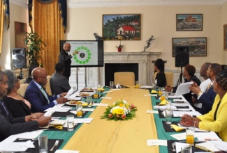 High Commissioner to the UK, His Excellency Seth George Ramocan, makes his presentation at the launch of the Jamaica 55 Steering Committee in London, recently. 