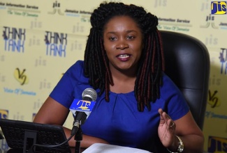 Director of Communications and Marketing at the National Youth Service (NYS), Julia Smiley Green, highlights the various programmes being undertaken by the agency, at a JIS Think Tank on March 13.