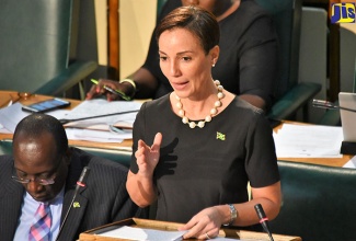 Leader of Government Business in the Senate, and Minister of Foreign Affairs and Foreign Trade, Senator the Hon. Kamina Johnson Smith, addresses recent sitting of the Senate.

