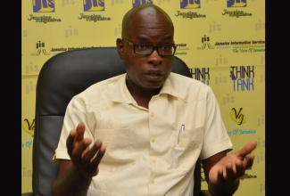 Director. Road Safety Unit, Ministry of Transport, Works, and Housing, Kenute Hare, addressing the recent Jamaica Information Service (JIS) Think Tank.