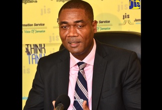 President of the National Water Commission (NWC), Mark Barnett, addresses a JIS  ‘Think Tank’ on January 11.