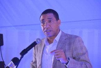 Prime Minister, the Most. Hon. Andrew Holness,  addresses commissioning  ceremony for liquefied natural gas (LNG) at the Jamaica Public Service Bogue power plant in St. James, on November 11.