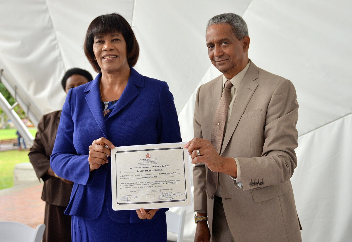PM Simpson Miller Pledges Commitment to Political Code of Conduct