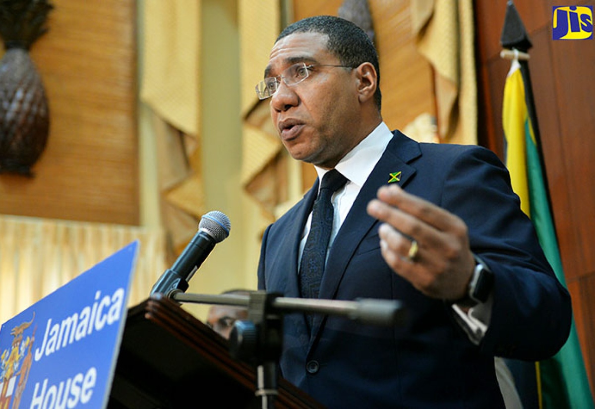 Prime Minister, the Most Hon. Andrew Holness, addresses a press conference at Jamaica House on February 8.