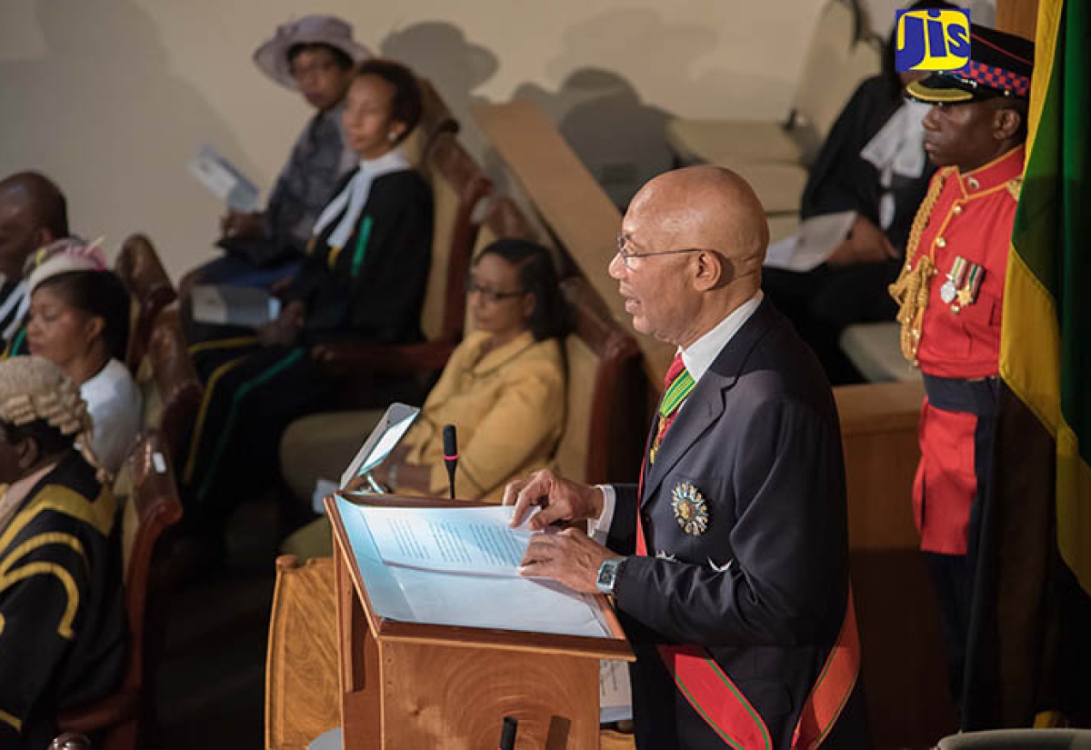 Governor-General, His Excellency the Most Hon. Sir Patrick Allen, delivers the Throne Speech at the Ceremonial Opening of Parliament at Gordon House, on February 15. It was done under the theme ‘Continuing on the Path to Prosperity’.