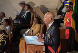 Governor-General, His Excellency the Most Hon. Sir Patrick Allen, delivers the Throne Speech at the Ceremonial Opening of Parliament at Gordon House, on February 15. It was done under the theme ‘Continuing on the Path to Prosperity’.