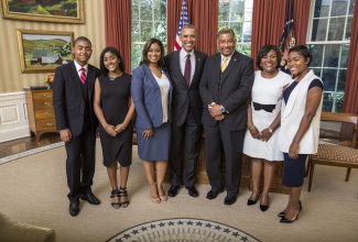 President Barack Obama participates in an Ambassador Credentialing Ceremony with the Ambassador of  Jamaica Ralph Thomas and his family in the Oval Office, Sept. 17, 2015. (Official White House Photo by Lawrence Jackson)

This photograph is provided by THE WHITE HOUSE as a courtesy and may be printed by the subject(s) in the photograph for personal use only. The photograph may not be manipulated in any way and may not otherwise be reproduced, disseminated or broadcast, without the written permission of the White House Photo Office. This photograph may not be used in any commercial or political materials, advertisements, emails, products, promotions that in any way suggests approval or endorsement of the President, the First Family, or the White House.