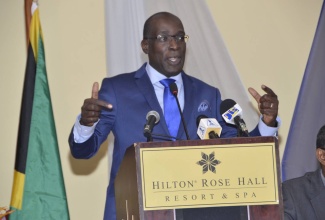 Minister of Education, Youth and Information, Senator the Hon. Ruel Reid, addresses the 3rd International Conference on TVET in the Caribbean on May 10 at the Hilton Spa and Resort, St. James, under the theme ‘TVET for Sustainable Regional Development’.