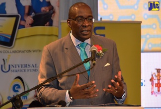 Education, Youth and Information Minister, Senator the Hon. Ruel Reid delivering the keynote address at the 2016 EduVision awards banquet at the Moon Palace Jamaica Grande Resort in Ocho Rios, St. Ann, on  October 27. 