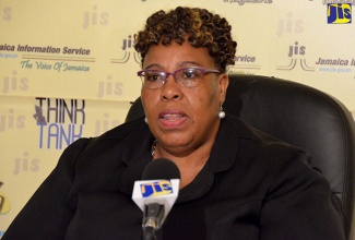 Managing Director at the National Education Trust, Marcia Phillips-Dawkins, addressing a JIS Think Tank