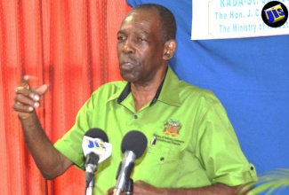 Minister without Portfolio in the Ministry of Industry, Commerce, Agriculture and Fisheries, Hon. J.C Hutchinson addresses staff at the Rural Agricultural Development Authority (RADA) offices in Catherine Hall, St. James on Thursday, August 11. The Ministry is to assist 196 primary schools in setting up vegetable gardens during the upcoming 2016/17 academic school year.