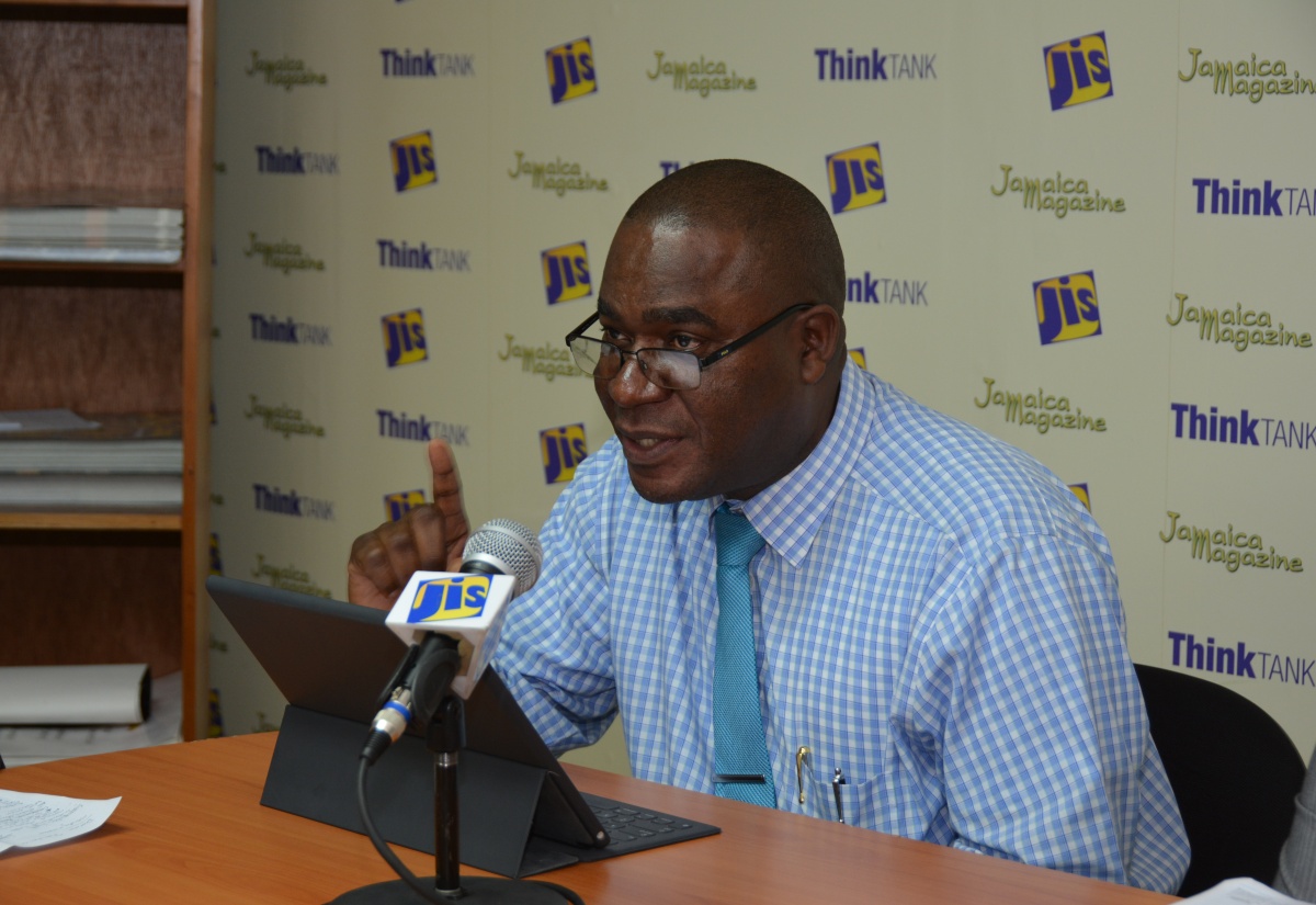 Academic Vice Principal of Sam Sharpe Teachers’ College, Robert Edwards,  addresses Jamaica Information Service (JIS)  ‘Think Tank’, at the agency’s  Montego Bay Regional office on January 29.