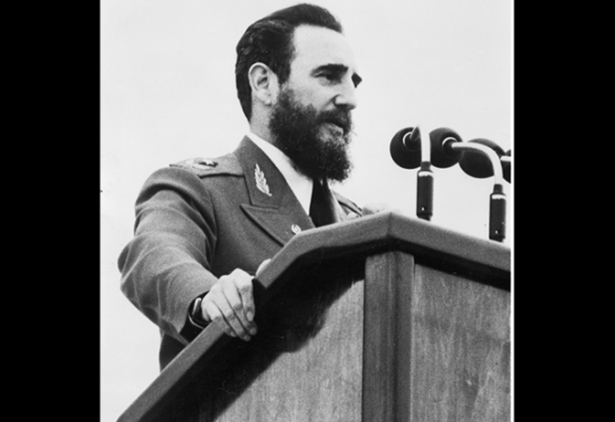 Former Cuban President, Fidel Castro, addresses Jamaicans during his first visit to Jamaica in 1977.