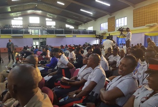 A section of the congregation at Saturday’s (April 22) service of prayer and thanksgiving for the security forces held at the Northern Caribbean University in Mandeville, Manchester.  