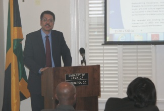 Jamaica's Ambassador to the United States, Professor Stephen Vasciannie, updates community leaders from Washington, Baltimore and Virginia, on the upcoming Diaspora conference, at a forum held on May 22 at the Embassy of Jamaica in Washington DC.