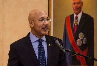 Governor-General, His Excellency, The Most Hon. Sir Patrick Allen, speaking at the launch of the Hands Across Jamaica for Righteousness Programme’s Sponsor a Child project, at King’s House, on Friday, September 25.