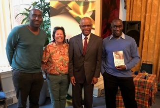 High Commissioner, His Excellency Seth George Ramocan (third left), with writers (from left) Kei Miller, Kerry Young and Alex Wheatle at the recent Jamaica 55 Literary Evening,  held at the Jamaican High Commission in London. 