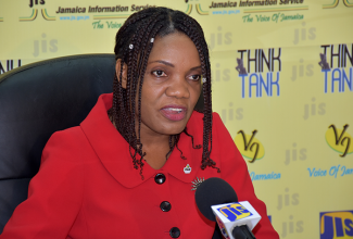 Chief Executive Officer of the Jamaica National Agency for Accreditation (JANAAC), Sharonmae Shirley, addressing a JIS Think Tank, at the agency’s head office in Kingston, on Friday, June 3.