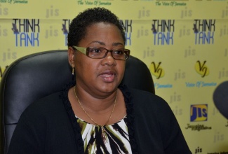 Director of Family Health Services in the Ministry of Health, Dr. Karen Lewis- Bell, stresses the importance of getting children immunised, at a Jamaica Information Service (JIS) Think Tank held recently, at the agency’s head office in Kingston. 