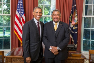 President of the United States, Barack Obama (left), with Ambassador to the United States, His Excellency Ralph Thomas, after he presented his Letters of Credence to the President, at a brief ceremony held in the oval office at the White House, on Thursday, September 17.