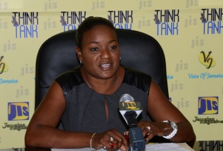 Executive Director of the National Parenting Support Commission (NPSC), Dr. Patrece Charles Freeman,  speaking at the Jamaica Information Service (JIS) ‘Think Tank’, held on August 14 at the agency’s head office on Half-Way Tree Road, in Kingston.