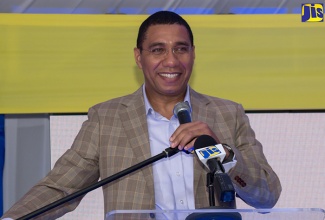 Prime Minister, the Most Hon. Andrew Holness, addresses the Jamaica Public Service (JPS) ‘Gas to Jamaica’ celebration, held at the Bogue Power Plant in Montego Bay, St. James on November 11.