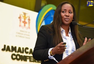 Chief Executive Officer of marketing and communication agency in Canada, Brand EQ, Nadine Spencer, speaking at the recently concluded Jamaica 55 Diaspora Conference.