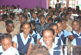 Students from a number of schools in rural Jamaica gather in the auditorium for a function at the William Knibb High School in Trelawny recently.