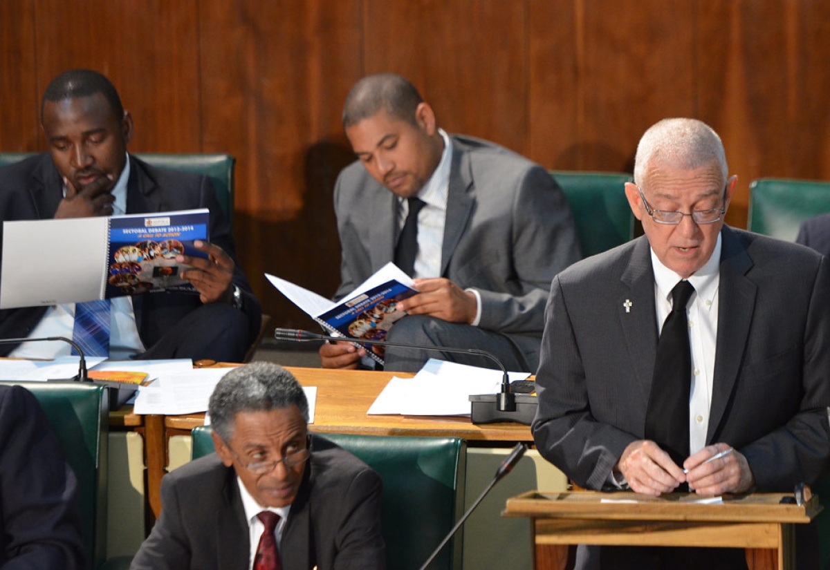 Minister of Education, the Hon. Rev. Ronald Thwaites (standing) making his contribution to the Sectoral Debate in parliament.