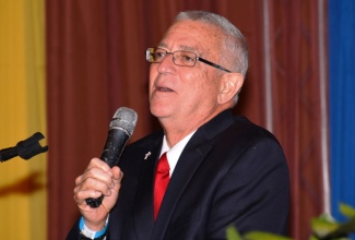 Minister of Education, Hon. Rev. Ronald Thwaites, addresses the homecoming gala of the Mount Alvernia High School alumni association’s Central Florida chapter, held on October 11 at the Montego Bay Convention Centre in Rose Hall.