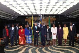 The Most Hon Andrew Holness Prime Minister of Jamaica with HE Dr. Hage Geingob, President of the Republic of Namibia and Government officials. 