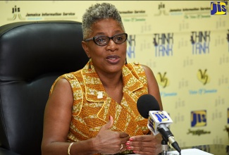 Registrar at the University of the West Indies Open Campus (UWIOC), Karen Ford Warner, addressing a recent JIS Think Tank.