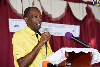 Minister without Portfolio in the Ministry of Industry, Commerce, Agriculture and Fisheries, Hon.William J.C. Hutchinson, speaking at the Rural Agricultural Development Authority (RADA) agricultural development stakeholders’ forum at the Richmond Gap Church of God of Prophecy, St. Thomas, on Thursday (August 21).