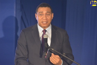 Prime Minister, the Most Hon. Andrew Holness, delivering the keynote address at the opening ceremony of the 27th annual Caribbean Water and Wastewater Association (CWWA) Conference and Exhibition at the Hilton Rose Hall Resort and Spa in St. James on October 8.