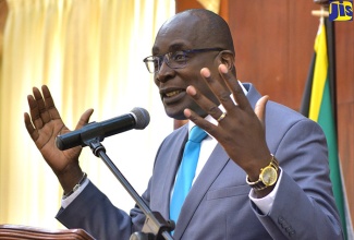 Minister of Education, Youth and Information, Senator the Hon. Ruel Reid addressing Wednesday’s (October 17) post-Cabinet press briefing at Jamaica House.