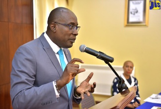 Minister of Education, Youth and Information, Senator the Hon. Ruel Reid, speaking at Wednesday’s (October 17) post-Cabinet press briefing at Jamaica House. 